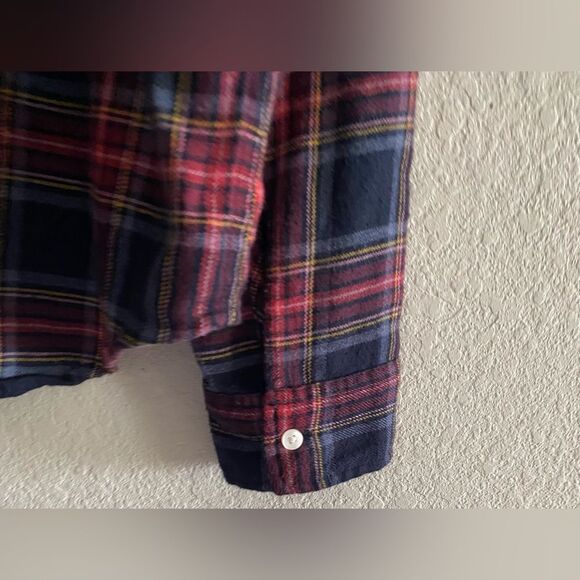 Abercrombie Kids boy Flannel Red Navy Plaid Button Up Long Sleeve Shirt 13/14 - Picture 6 of 7